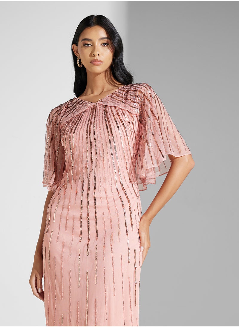 Embellished Mesh Detailed Dress