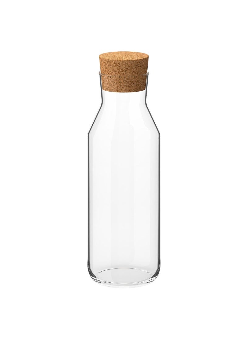 Glass Carafe with Cork Stopper, Clear Glass, 1 L, Slim Design for Fridge Storage