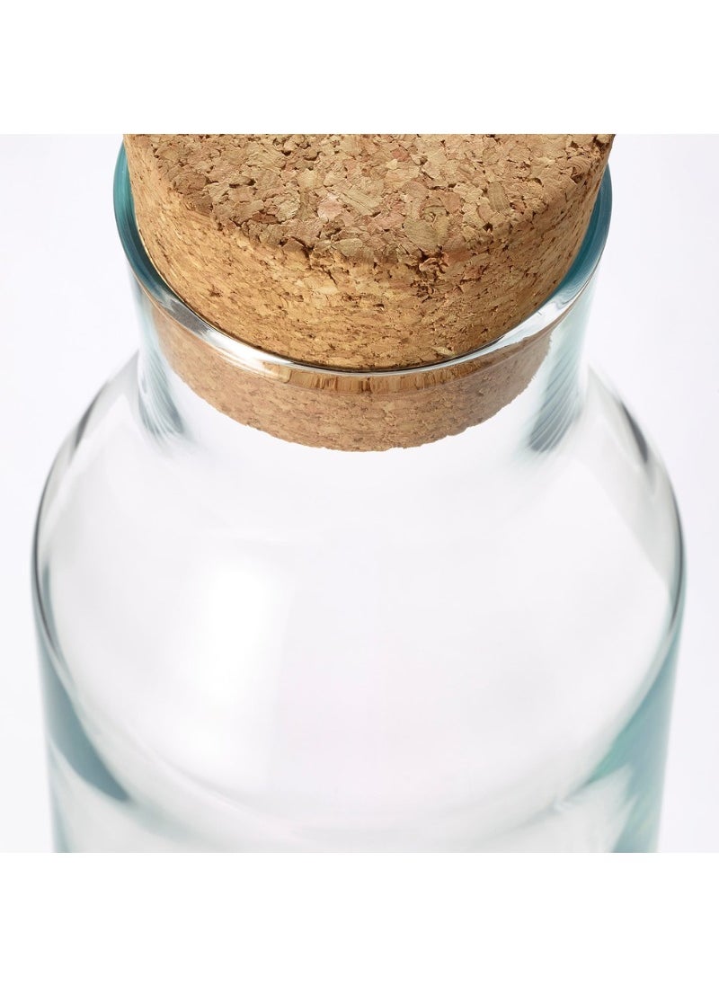 Glass Carafe with Cork Stopper, Clear Glass, 1 L, Slim Design for Fridge Storage
