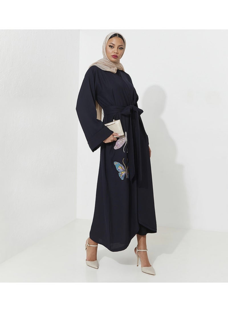 Embellished abaya with wide sleeves