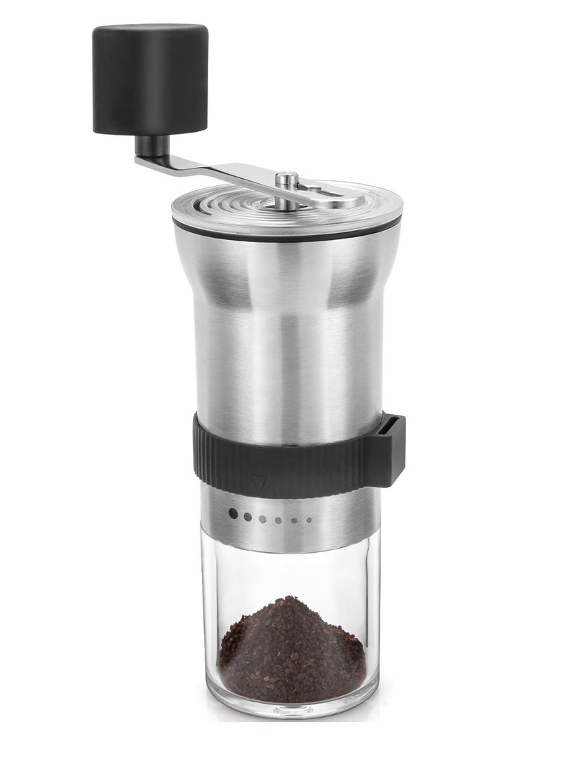 Upgrade Manual Coffee Grinder, Portable Stainless Steel Hand Crank Coffee Bean Grinder, Hand Coffee Grinder 6 Coarseness Settings, burr coffee grinder with Ceramic Burrs, Perfect for families