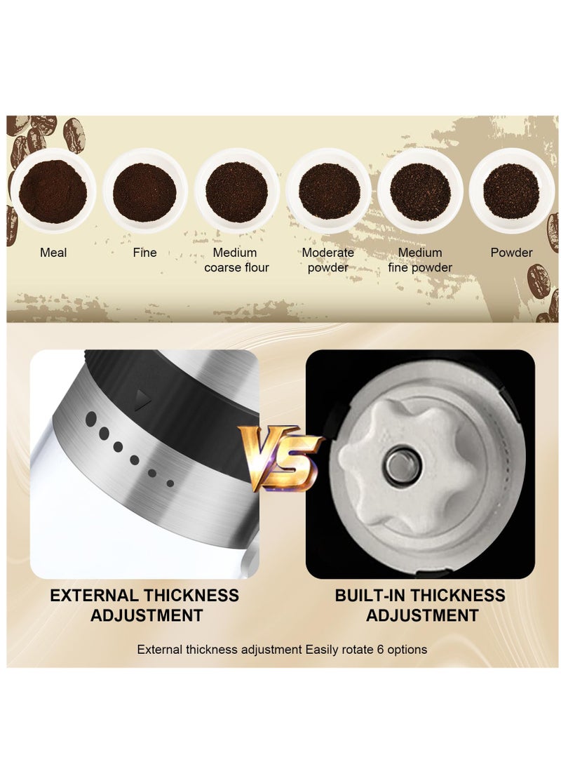 Upgrade Manual Coffee Grinder, Portable Stainless Steel Hand Crank Coffee Bean Grinder, Hand Coffee Grinder 6 Coarseness Settings, burr coffee grinder with Ceramic Burrs, Perfect for families