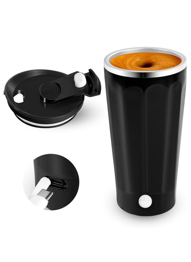 Rechargeable Self Stirring Mug: Automatic Magnetic Stainless Steel Coffee Cup with Lid, Electric Mixing for Coffee/Cocoa/Protein Powder - Ideal for Office, Travel, Home
