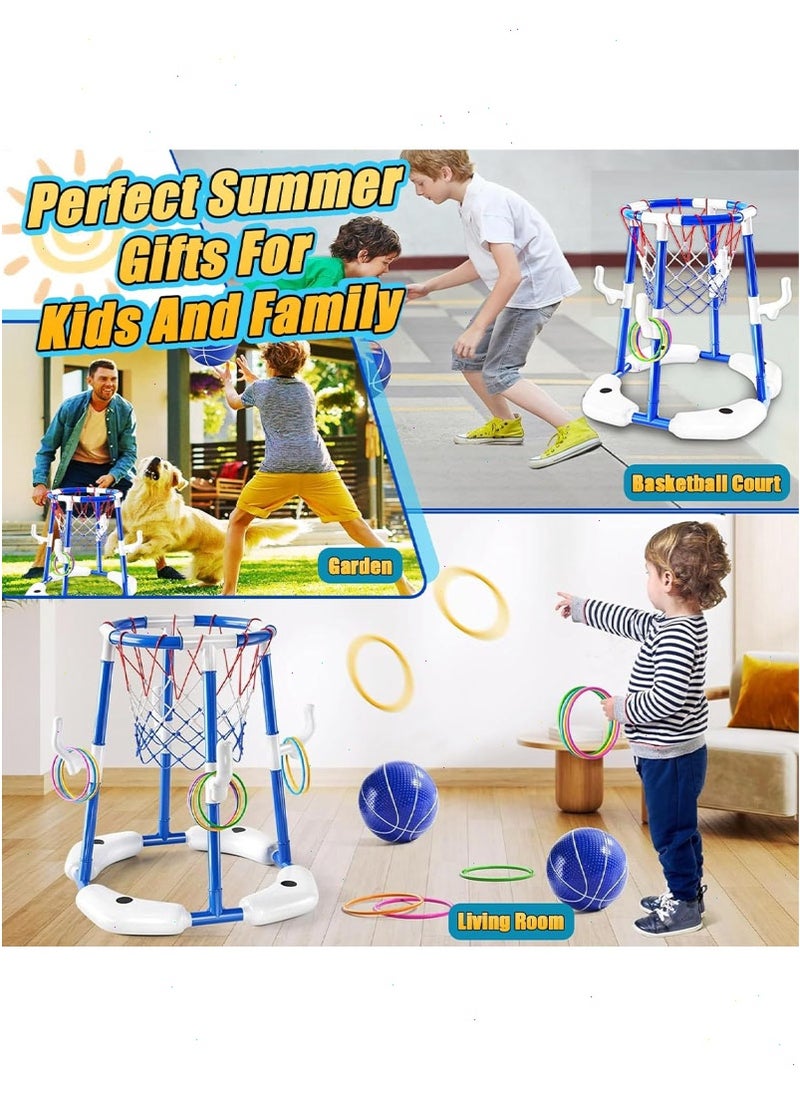 Pool Toys, Pool Basketball Hoop, 2-in-1 Floating Pool Toys Ring Game with 3 Balls and Pump, Outdoor Swimming Pool Basketball Toys for Family Party