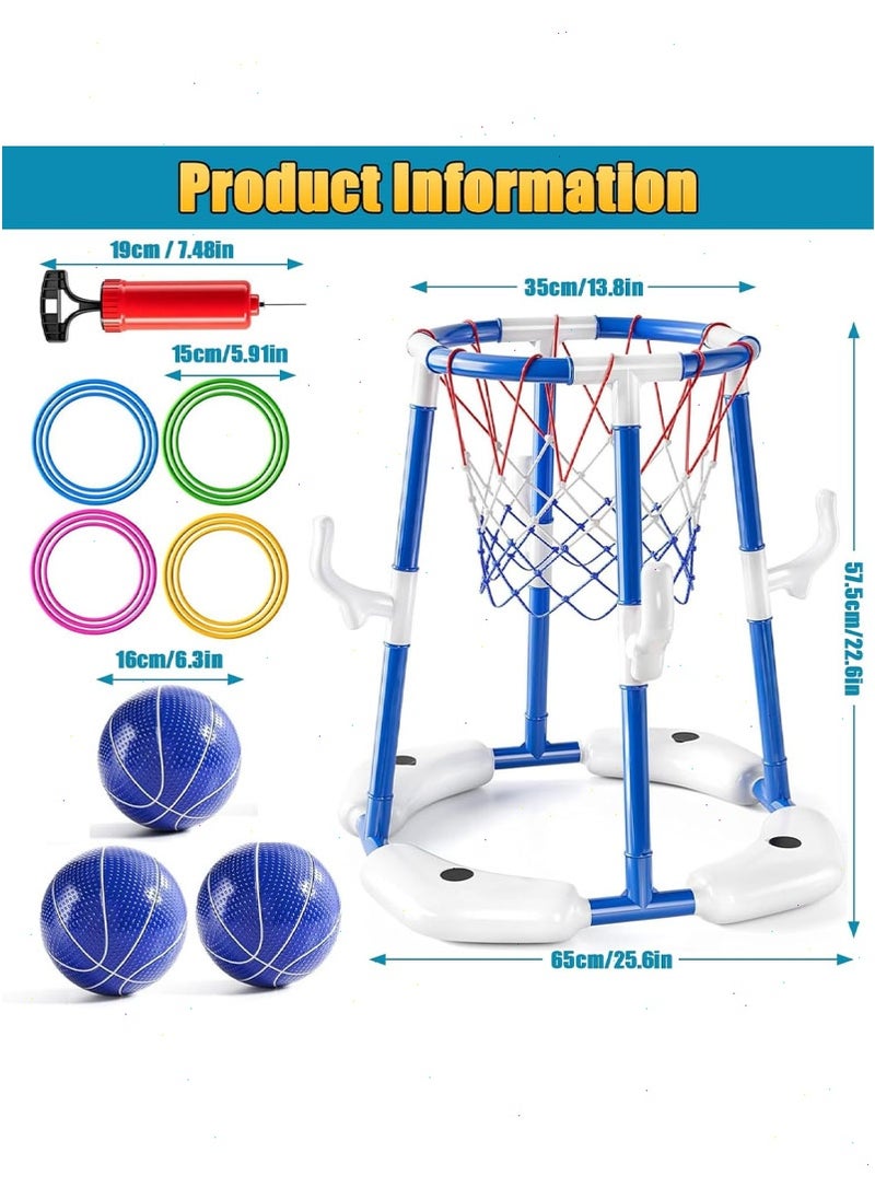 Pool Toys, Pool Basketball Hoop, 2-in-1 Floating Pool Toys Ring Game with 3 Balls and Pump, Outdoor Swimming Pool Basketball Toys for Family Party