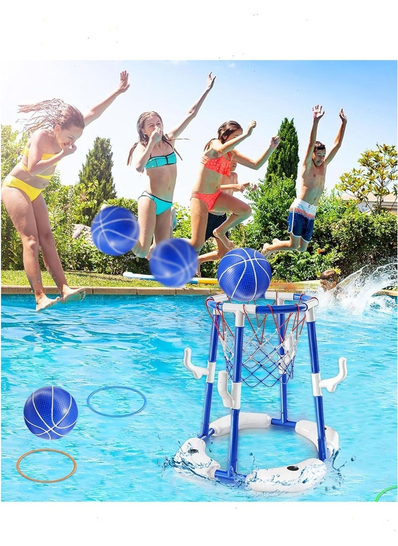 Pool Toys, Pool Basketball Hoop, 2-in-1 Floating Pool Toys Ring Game with 3 Balls and Pump, Outdoor Swimming Pool Basketball Toys for Family Party