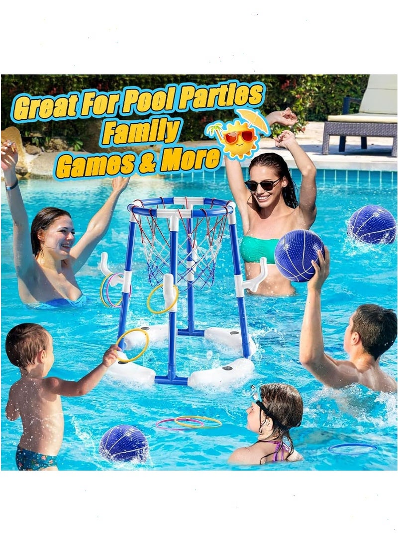 Pool Toys, Pool Basketball Hoop, 2-in-1 Floating Pool Toys Ring Game with 3 Balls and Pump, Outdoor Swimming Pool Basketball Toys for Family Party