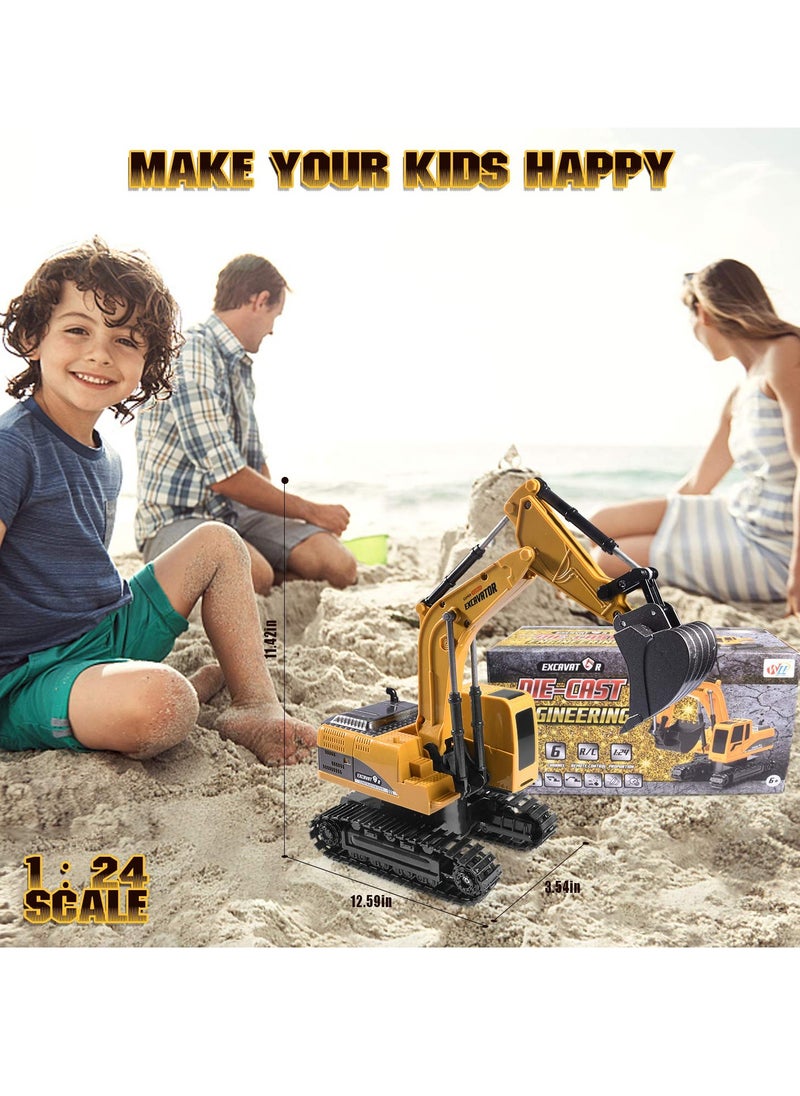 Remote Control Construction Excavator Toy Kids Toy Engineering Digger Truck Remote Control Rechargable Hydraulic Car RC Charging 1:24 With 6 Channel Educational Toys for Kids and Children for 3+