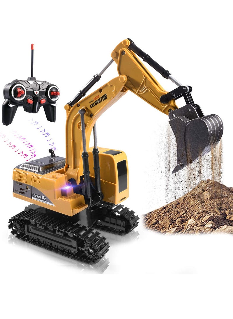 Remote Control Construction Excavator Toy Kids Toy Engineering Digger Truck Remote Control Rechargable Hydraulic Car RC Charging 1:24 With 6 Channel Educational Toys for Kids and Children for 3+