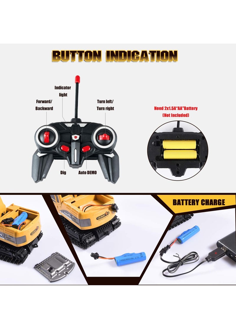 Remote Control Construction Excavator Toy Kids Toy Engineering Digger Truck Remote Control Rechargable Hydraulic Car RC Charging 1:24 With 6 Channel Educational Toys for Kids and Children for 3+