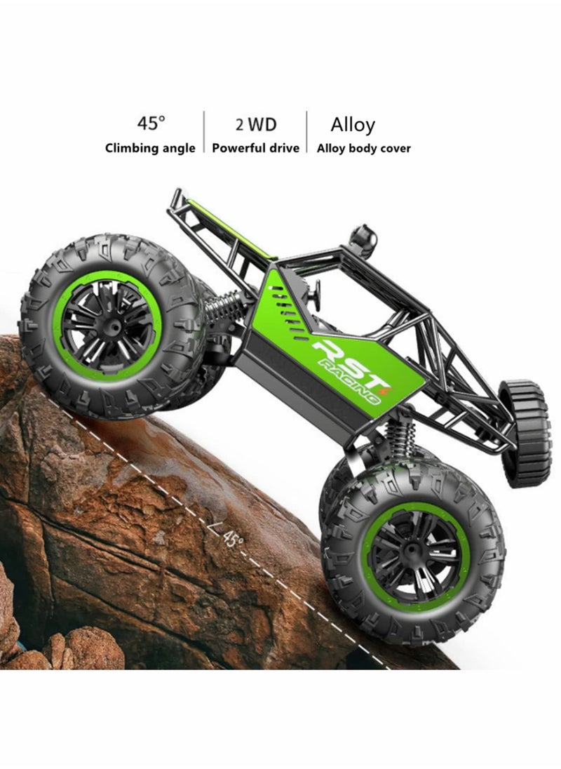 Remote Control Car 1:18 Off Road Monster Truck,Metal Shell 4WD Dual Motors LED Headlight Rock Crawler,2.4Ghz All Terrain Hobby Truck with 1 Batteries for 25 Min Play