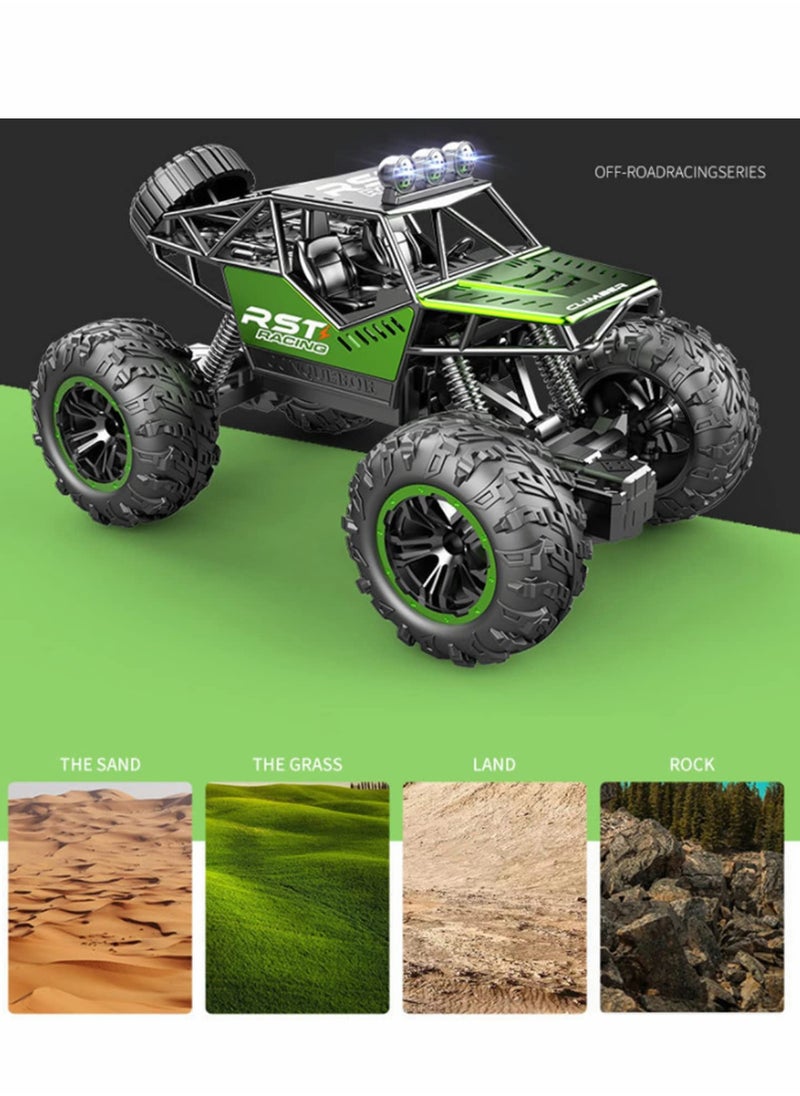 Remote Control Car 1:18 Off Road Monster Truck,Metal Shell 4WD Dual Motors LED Headlight Rock Crawler,2.4Ghz All Terrain Hobby Truck with 1 Batteries for 25 Min Play