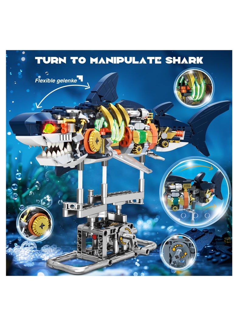 Shark Sea Creatures Building Set, 687 Ideas Pieces Marine Animal Building Blocks Toys with Display Stand and Light, STEM Toys for Kids, Adults, Crossing Ocean Lovers