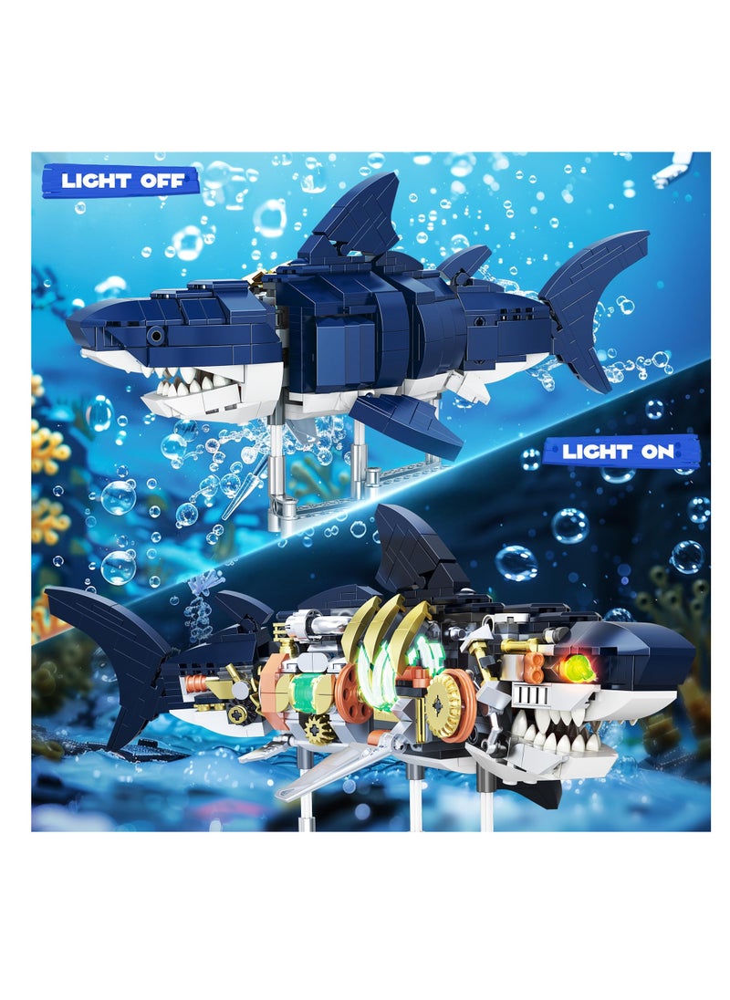 Shark Sea Creatures Building Set, 687 Ideas Pieces Marine Animal Building Blocks Toys with Display Stand and Light, STEM Toys for Kids, Adults, Crossing Ocean Lovers