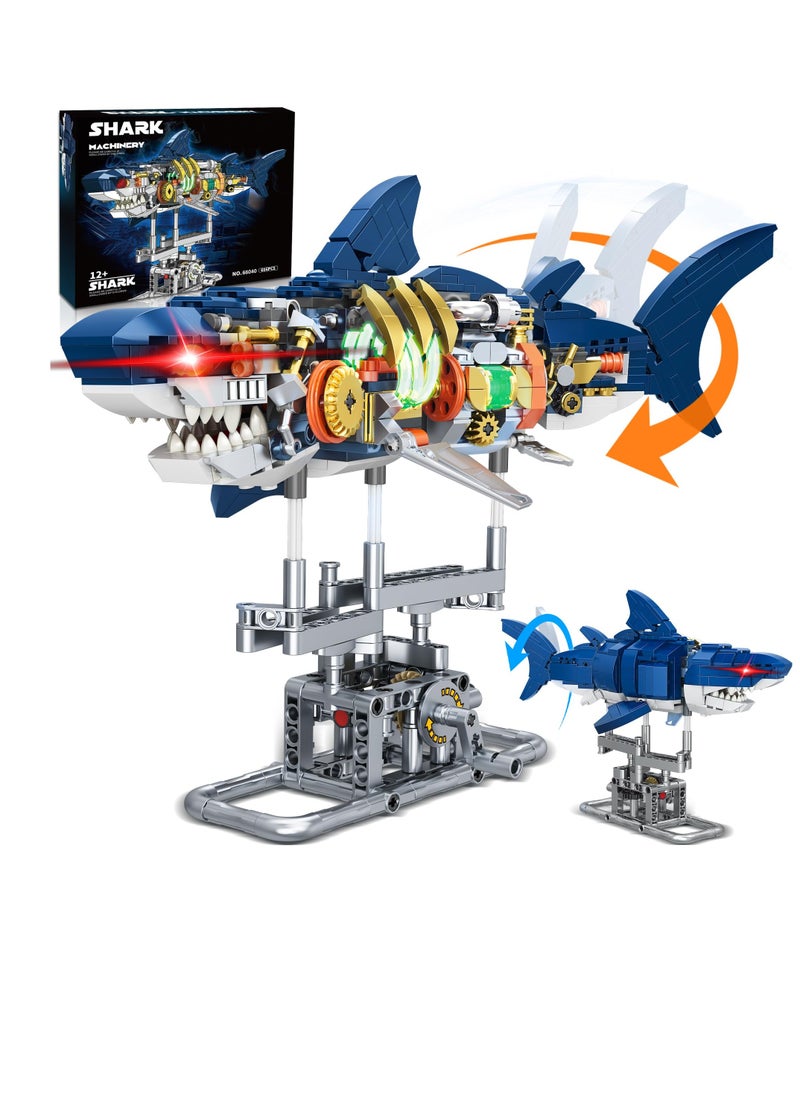 Shark Sea Creatures Building Set, 687 Ideas Pieces Marine Animal Building Blocks Toys with Display Stand and Light, STEM Toys for Kids, Adults, Crossing Ocean Lovers