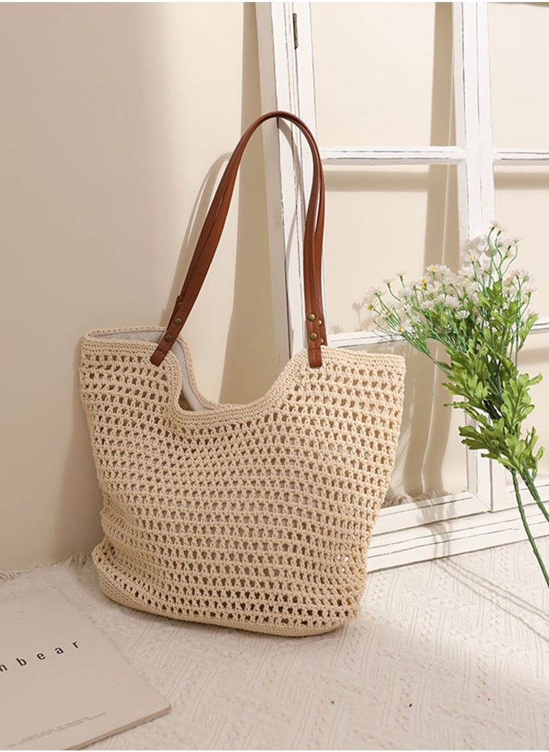 Stylish Woven Summer Beach Tote Bag for Women Breathable Crochet Shoulder Bag for Ladies Casual Commute Bags For Girls,College,Daily Use,Vacation