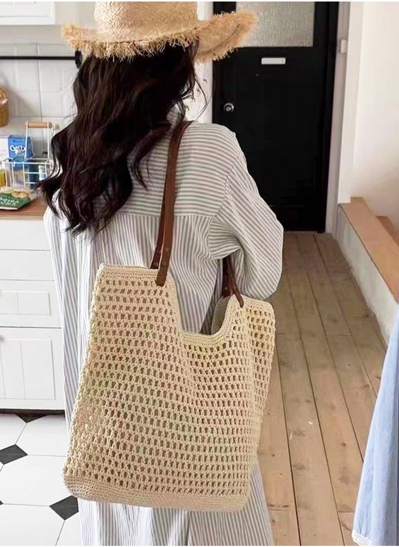 Stylish Woven Summer Beach Tote Bag for Women Breathable Crochet Shoulder Bag for Ladies Casual Commute Bags For Girls,College,Daily Use,Vacation