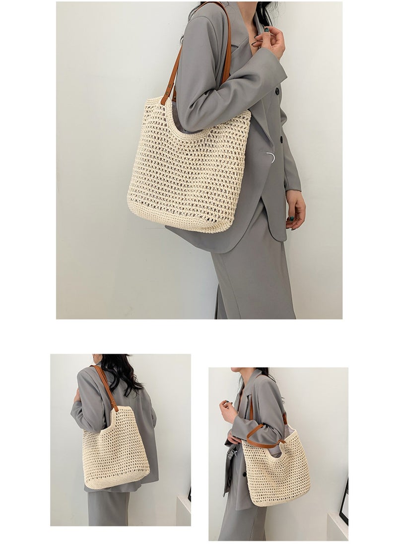 Stylish Woven Summer Beach Tote Bag for Women Breathable Crochet Shoulder Bag for Ladies Casual Commute Bags For Girls,College,Daily Use,Vacation