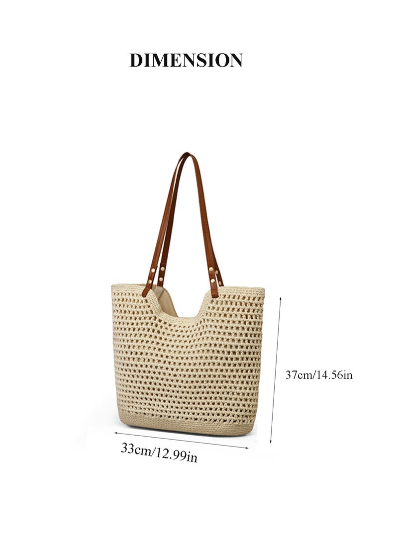 Stylish Woven Summer Beach Tote Bag for Women Breathable Crochet Shoulder Bag for Ladies Casual Commute Bags For Girls,College,Daily Use,Vacation