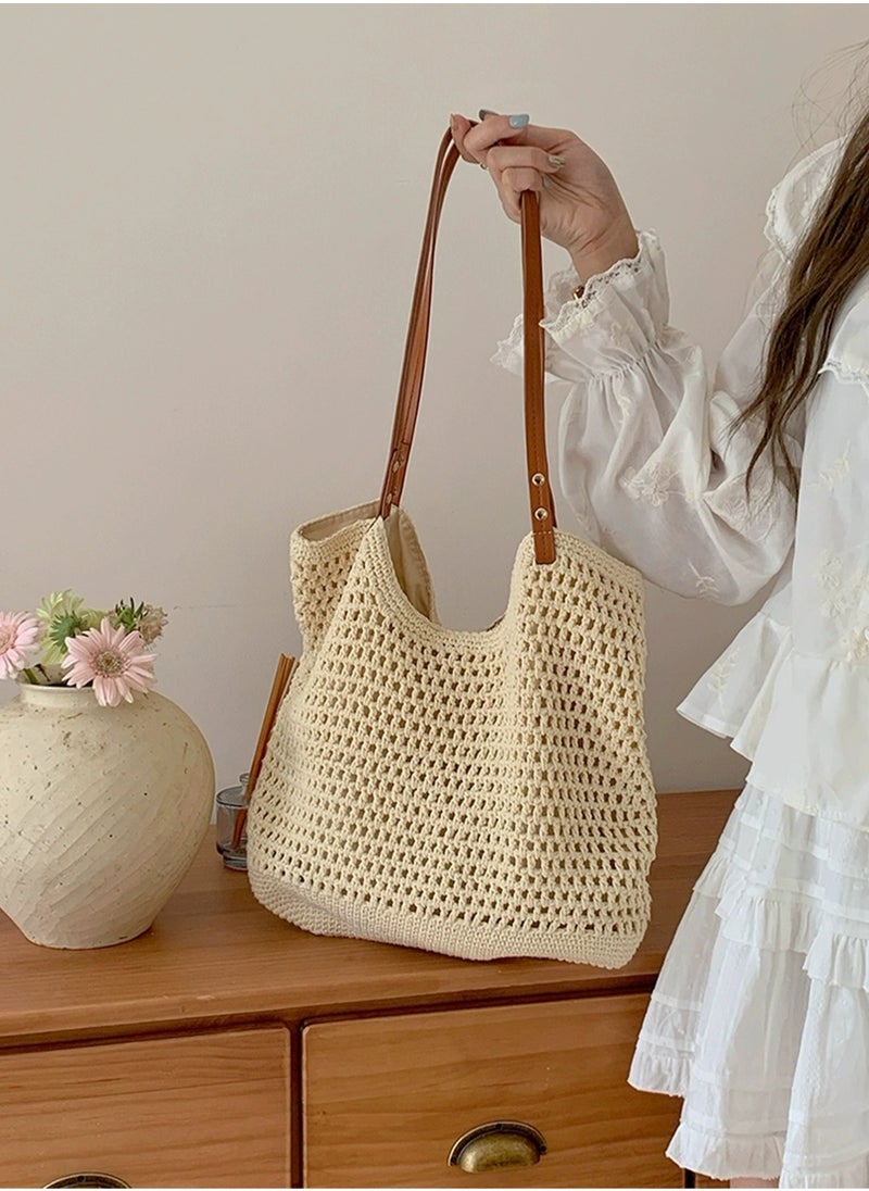 Stylish Woven Summer Beach Tote Bag for Women Breathable Crochet Shoulder Bag for Ladies Casual Commute Bags For Girls,College,Daily Use,Vacation