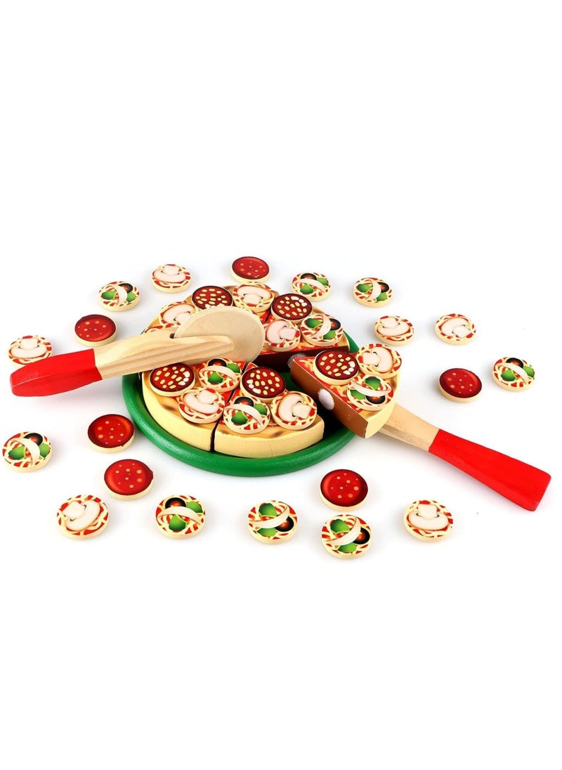 Wooden Pizza Play Food Pretend Cutting Toys Kids Set Toy ast Cooking Educational Montessori for Ages Over 3 Years Boys Girls