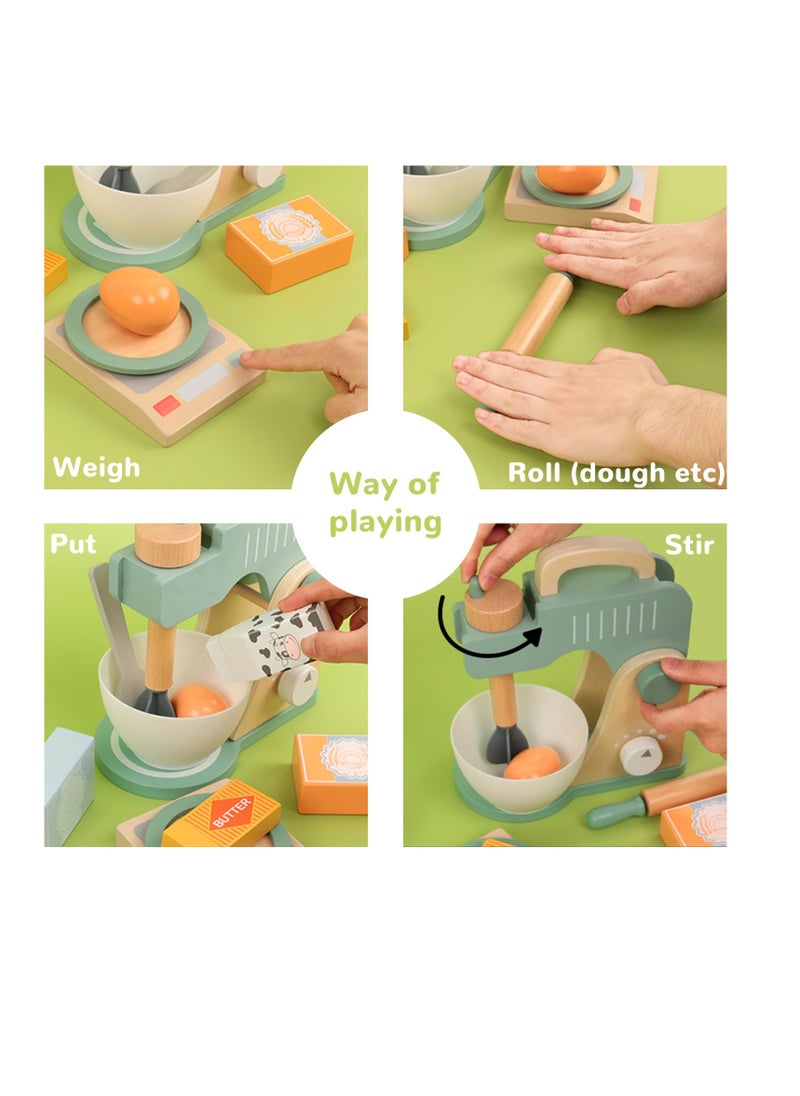 Wooden Toy Mixer Set, Non Toxic Toddler Play Kitchen Toys, Kids Play Kitchen Accessories, Pretend Play Food Sets for Kids, Montessori Learning Toy Gift for 3+