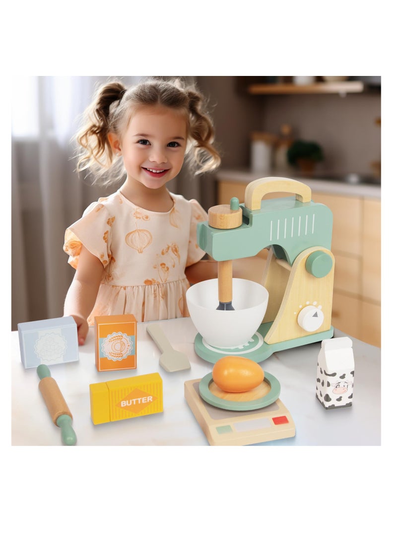 Wooden Toy Mixer Set, Non Toxic Toddler Play Kitchen Toys, Kids Play Kitchen Accessories, Pretend Play Food Sets for Kids, Montessori Learning Toy Gift for 3+