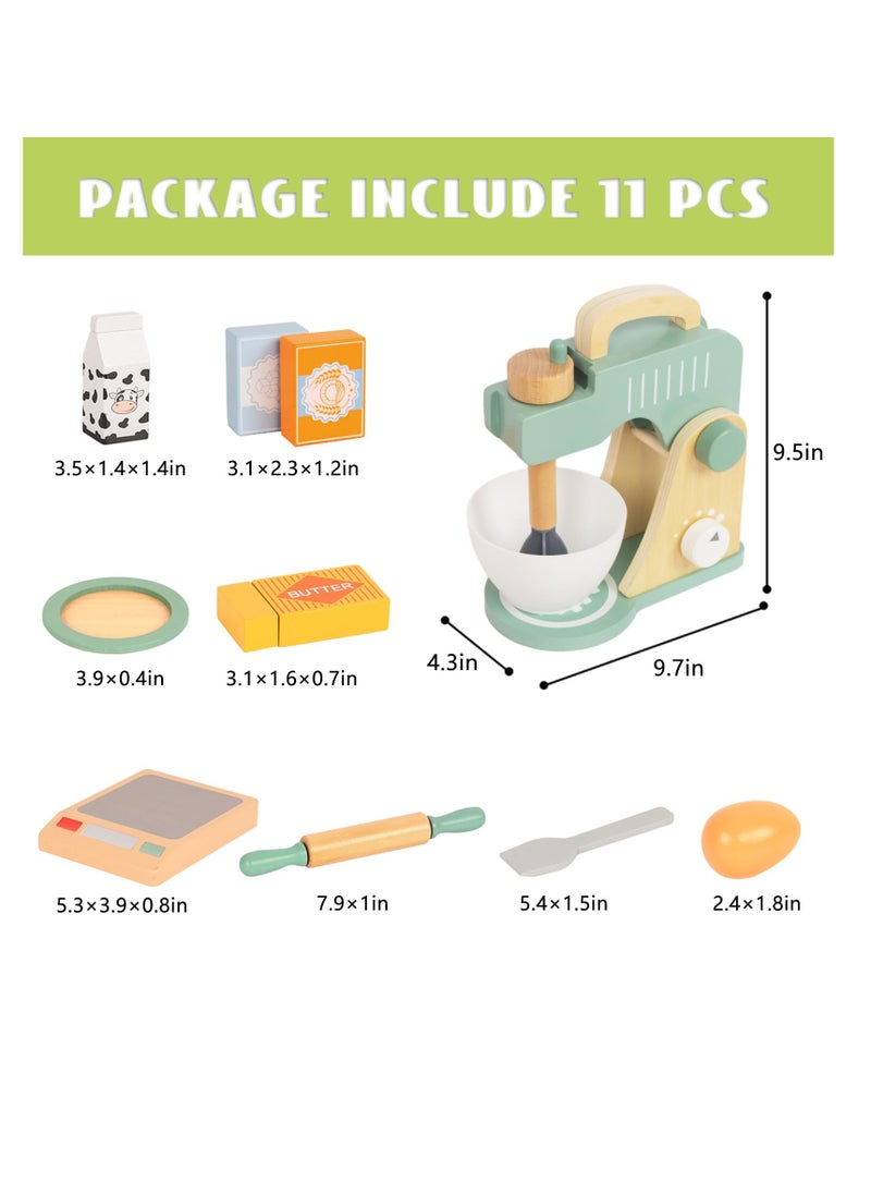 Wooden Toy Mixer Set, Non Toxic Toddler Play Kitchen Toys, Kids Play Kitchen Accessories, Pretend Play Food Sets for Kids, Montessori Learning Toy Gift for 3+