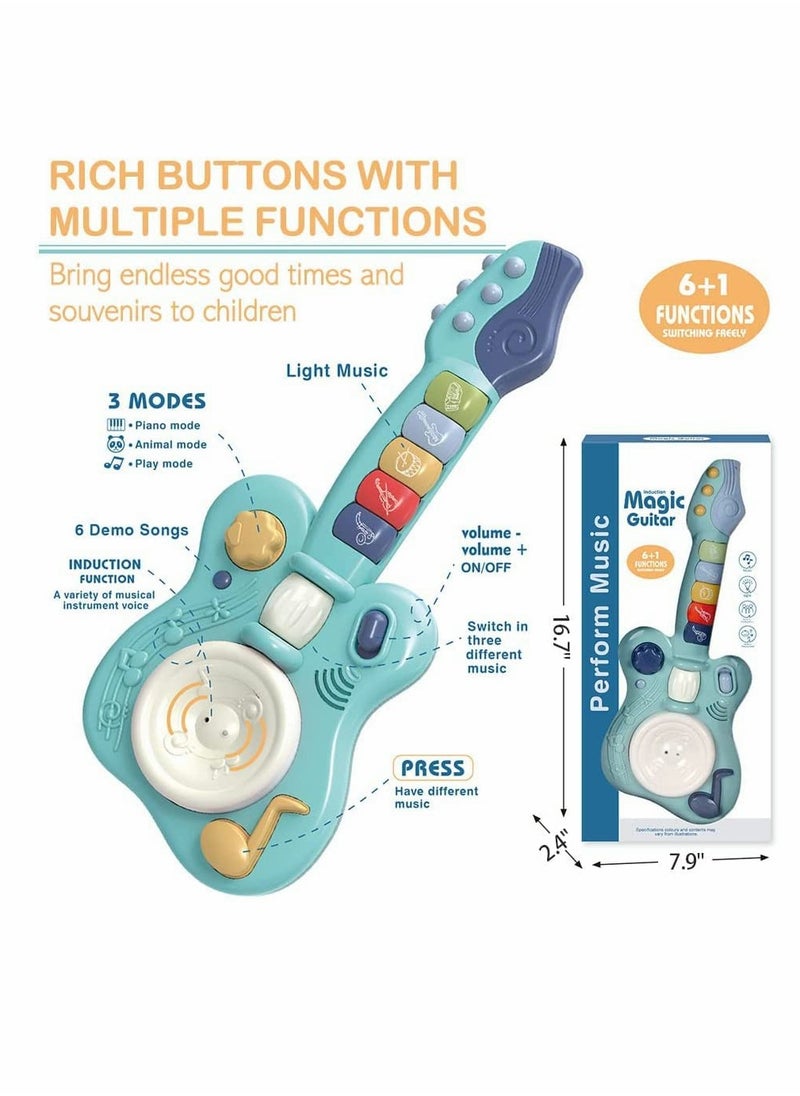 Multifunctional Electronic Musical Toy for Kids, Handheld Guitar with Lights and Sounds, Plays Music, Drum, Piano, Violin, and Trumpet, Smart Music Learning Instrument