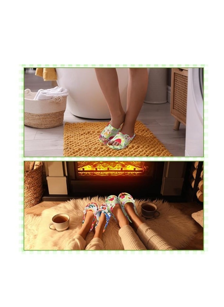 5 Pairs Floral Cotton House Slippers for Women, Soft Open Toe Indoor Spa Slippers for Guests Washable Comfortable Portable Slippers Non Slip Slippers for Hotel Travel Bedroom Airplane Party