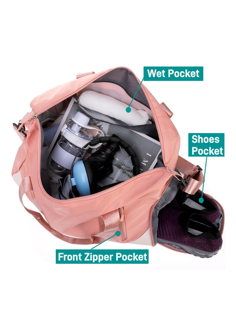 Gym Bag for Women, Waterproof Duffel Bag with Wet Pocket and Shoes Compartment, Carry On Weekender Overnight Bag, Lightweight Workout Sport Bag, Crossbody Shoulder Travel Bag for Yoga Dance