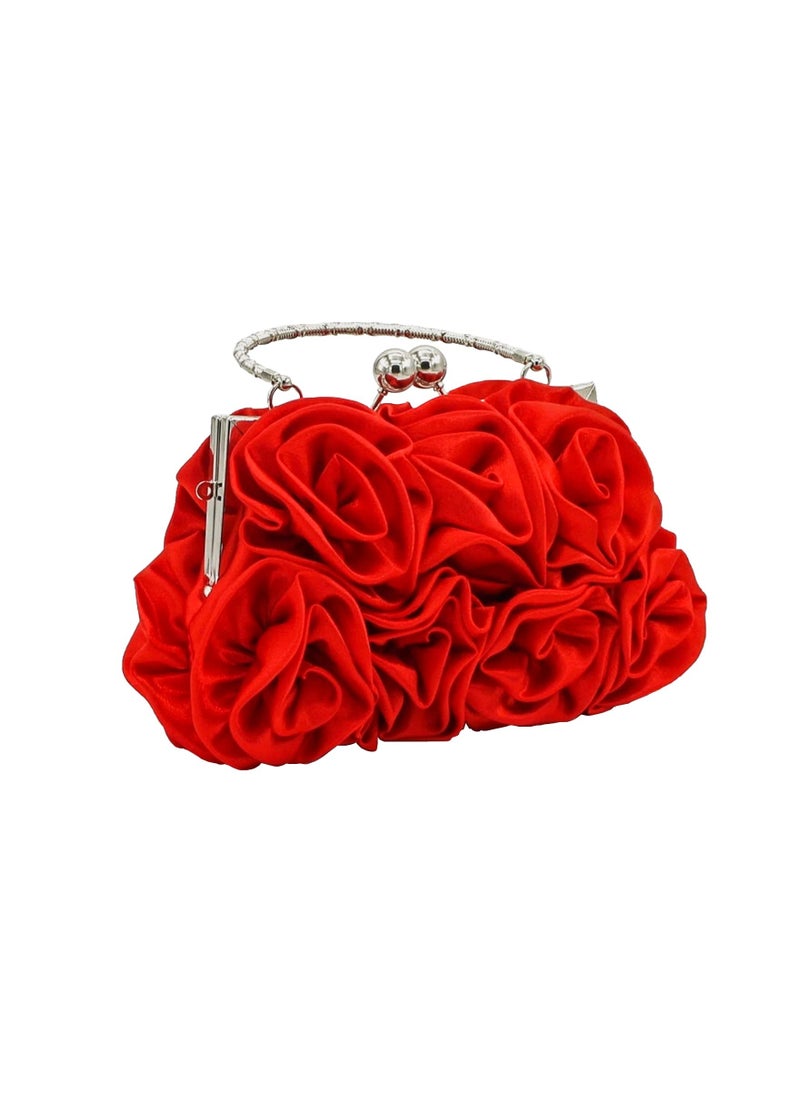 Women Evening Clutch Bag Floral Satin Purses Detachable Strap Clutch Bag Floral Clutch Bag Detachable Strap Purses Floral Clutch Bag for Wedding, Party, Prom