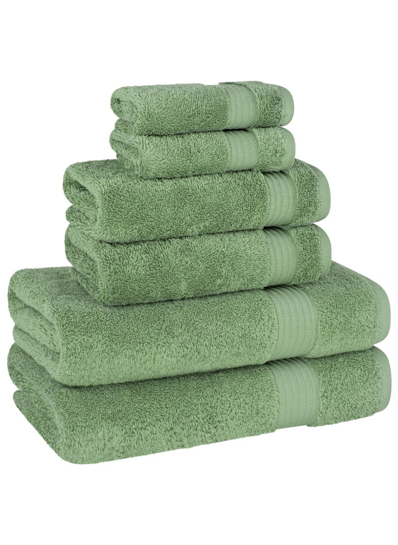 Towel Set Luxury Hotel Quality 500 GSM Genuine Combed Cotton, Super Soft & Absorbent Family Bath Towels 6 Piece Set -  2 Bath Towels, 2 Hand Towels, 2 Washcloths - Sage Green