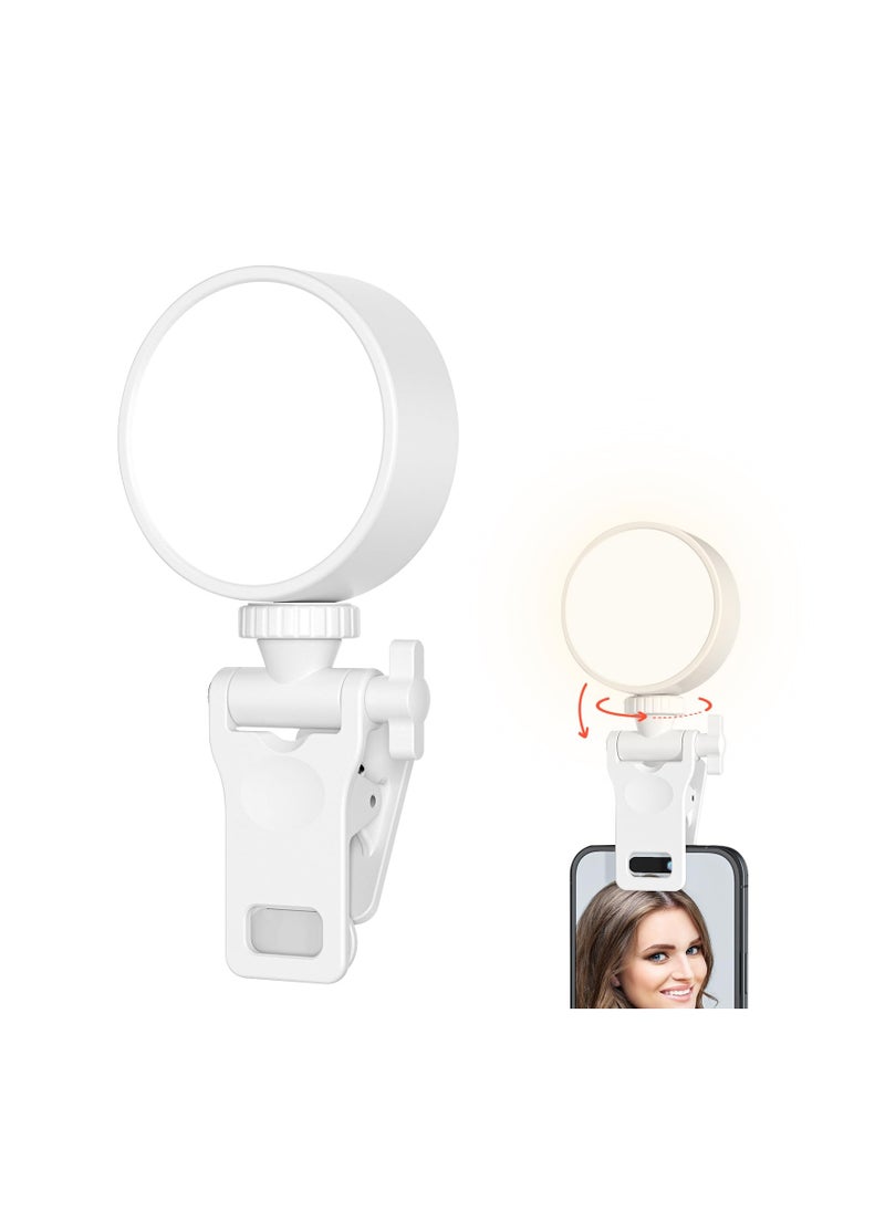 Clip On Selfie Light, 360° Rotation, Rechargeable, Adjustable Light Modes, for Phone, Laptop, Monitor Ideal for Video Conference Lighting, Fit for Makeup TikTok Camera Webcam Live Stream