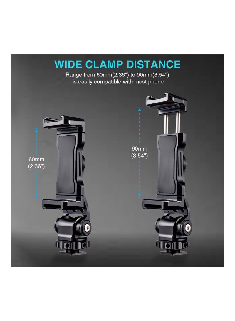 Versatile Metal Smartphone Tripod Mount 360° Adjustable Dual Cold Shoe Holder for iPhone DSLR Camera Vlogging Stabilizers
