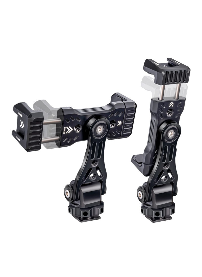 Versatile 360° Adjustable Metal Phone Tripod Mount with Double Cold Shoe for iPhone Smartphone DSLR Gimbal Vlogging