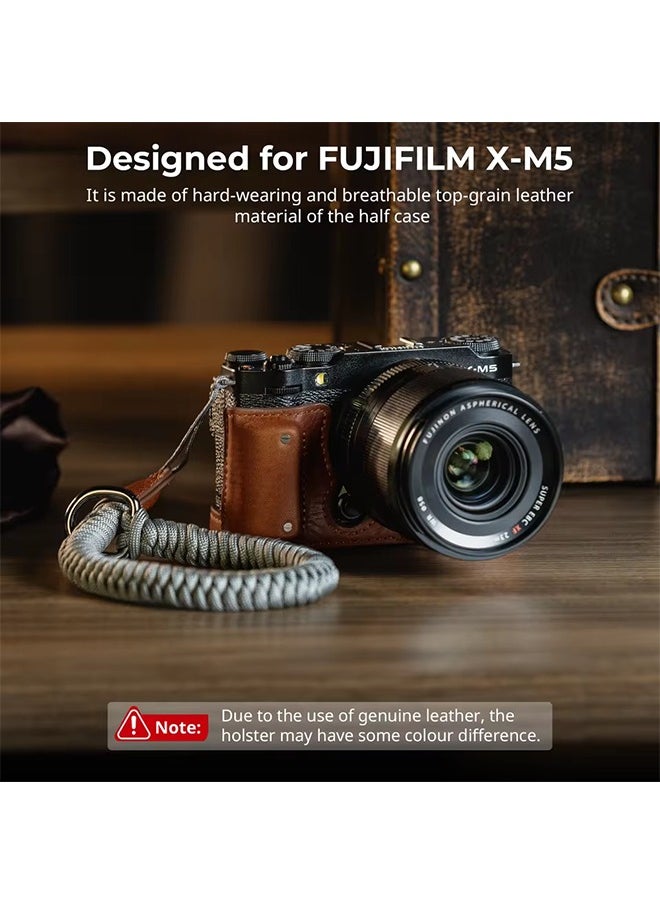 SmallRig Camera Leather Half Case Kit for FUJIFILM X-M5 wIith Wrist Strap Retro Style with 1/4”-20 Threaded Hole Brown