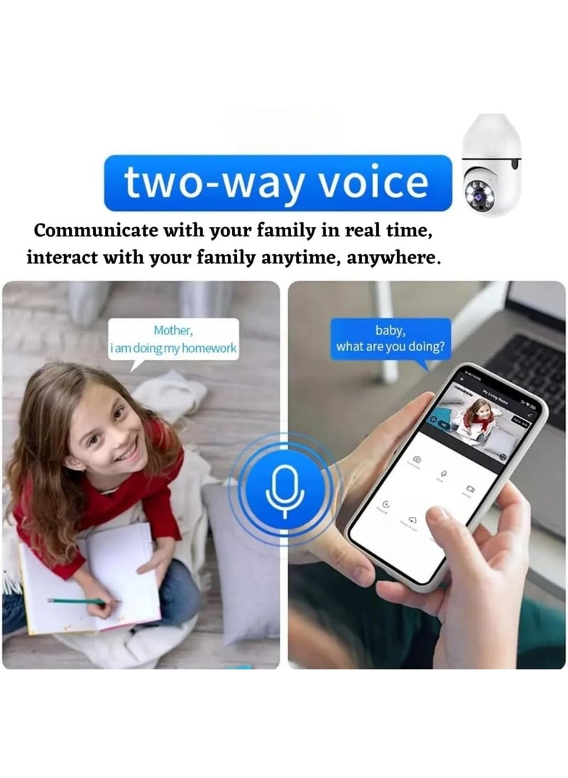 Fire turtle Smart Home Security Bulb Shape 360 Camera 1080p Wireless PTZ CCTV Easy Install Indoor 360 Night Light Vision Motion Sensor LED Lights 24x7 Recording Two Way Talk Mic