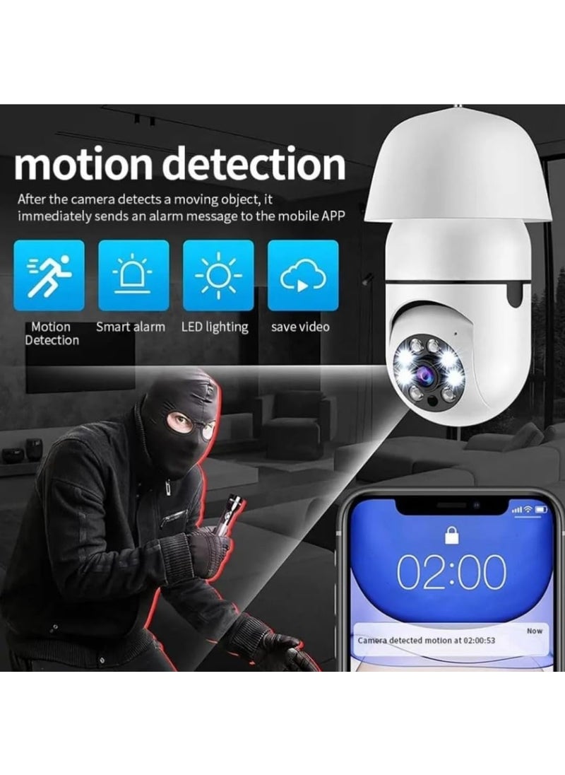 Fire turtle Smart Home Security Bulb Shape 360 Camera 1080p Wireless PTZ CCTV Easy Install Indoor 360 Night Light Vision Motion Sensor LED Lights 24x7 Recording Two Way Talk Mic