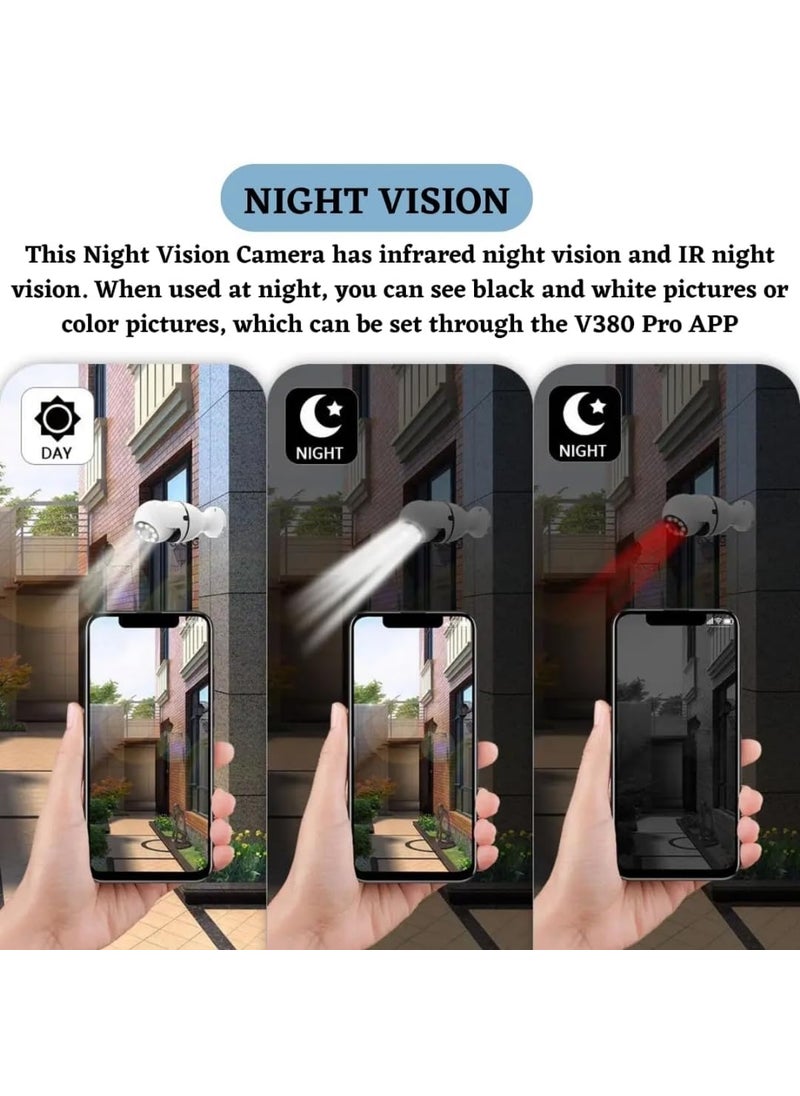 Fire turtle Smart Home Security Bulb Shape 360 Camera 1080p Wireless PTZ CCTV Easy Install Indoor 360 Night Light Vision Motion Sensor LED Lights 24x7 Recording Two Way Talk Mic