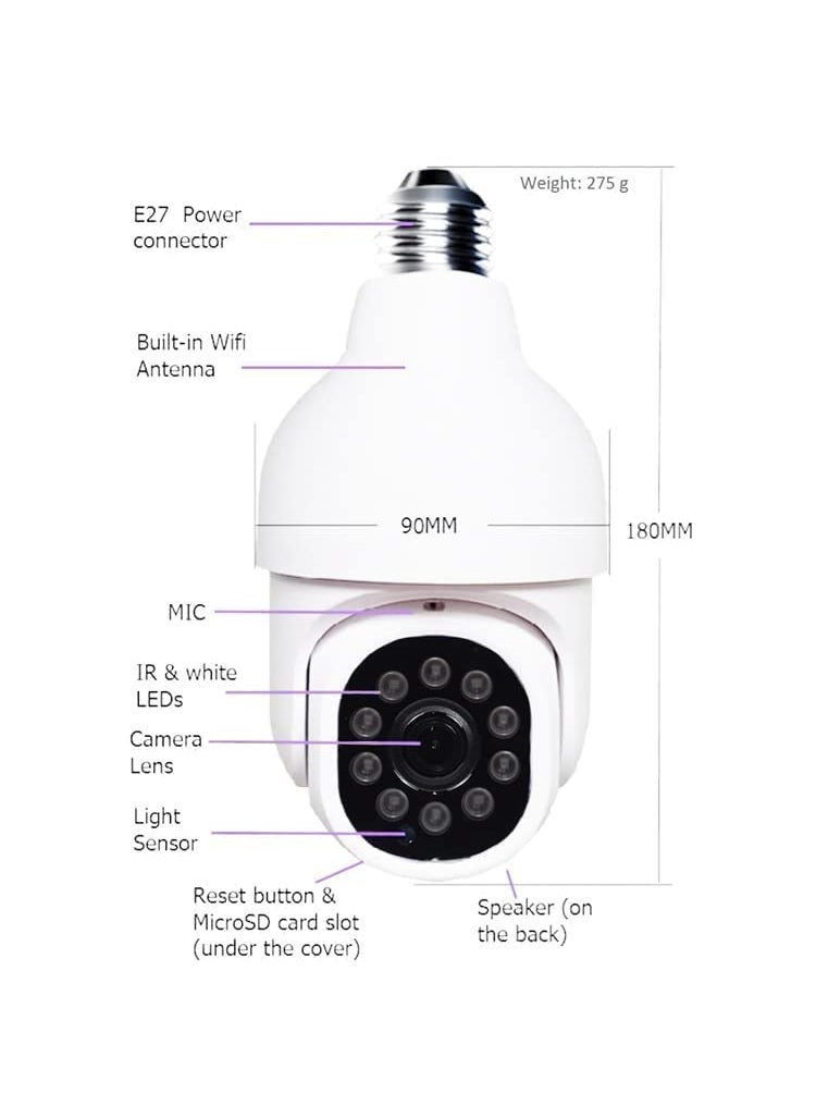 SNARIYOVSN WiFi HD 1080P E27 Bulb Type WiFi Camera Indoor Outdoor PTZ CCTV 1080p Full HD Night Vision IP Security Camera Wireless Micro sd Card Slot Cloud Storage White Camera46