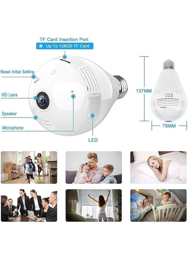 NXXTTNK 360 Degree Wireless Bulb 360 IP Camera with Night Vision 2Way Audio and Micro 64GB SD Card Support