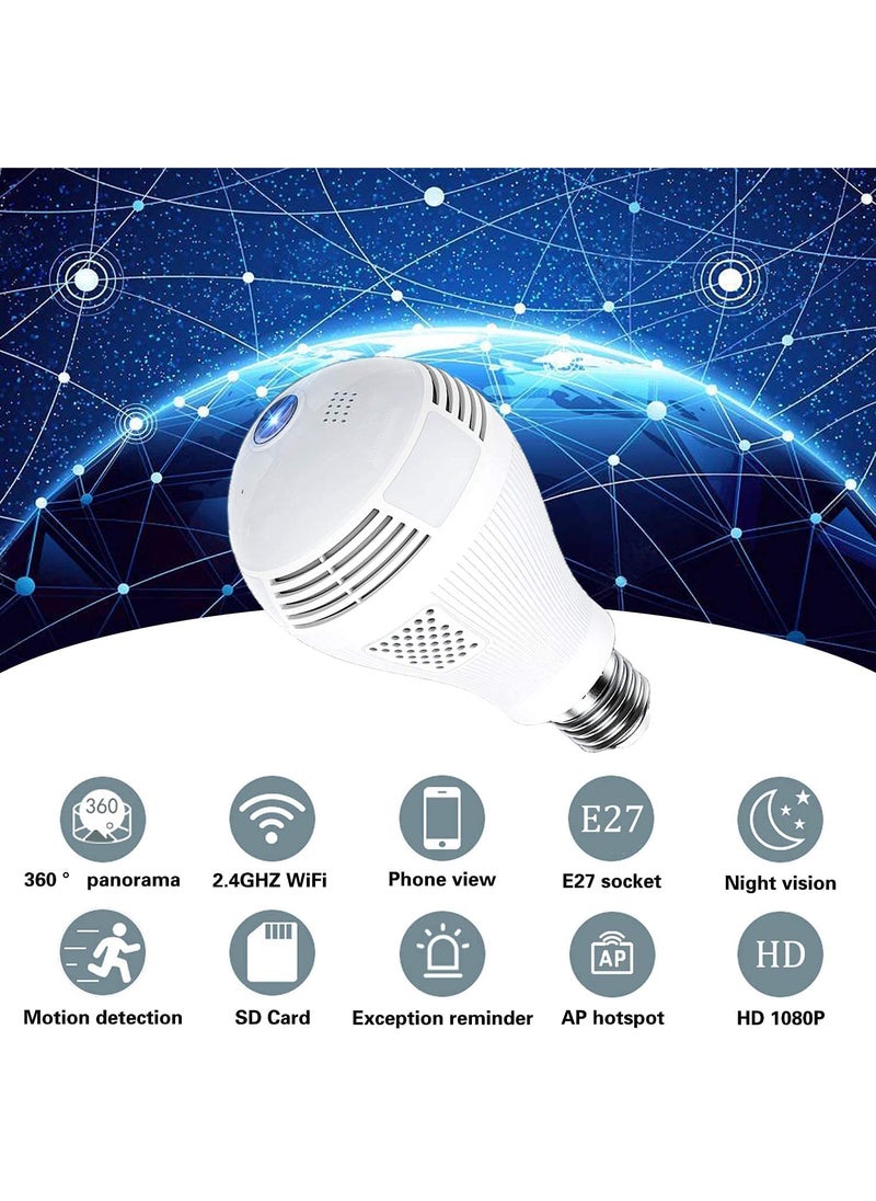 NXXTTNK 360 Degree Wireless Bulb 360 IP Camera with Night Vision 2Way Audio and Micro 64GB SD Card Support