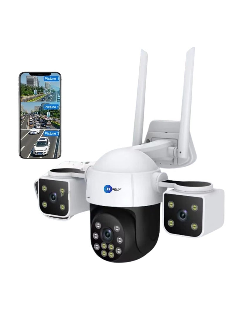 Maizic Smarthome Batman 4G5G Sim Based 4MP4MP4MP FHD 3in1 3 Lens3 Screen View CCTV Outdoor Camera Complete Coverage 360 View Ajustable 360 Side Cameras Two Way Audio IP66 Waterproof