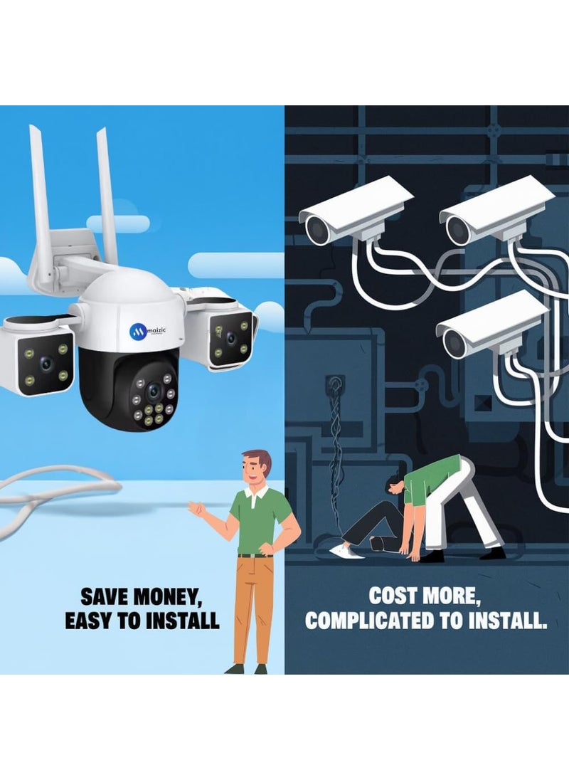 Maizic Smarthome Batman 4G5G Sim Based 4MP4MP4MP FHD 3in1 3 Lens3 Screen View CCTV Outdoor Camera Complete Coverage 360 View Ajustable 360 Side Cameras Two Way Audio IP66 Waterproof