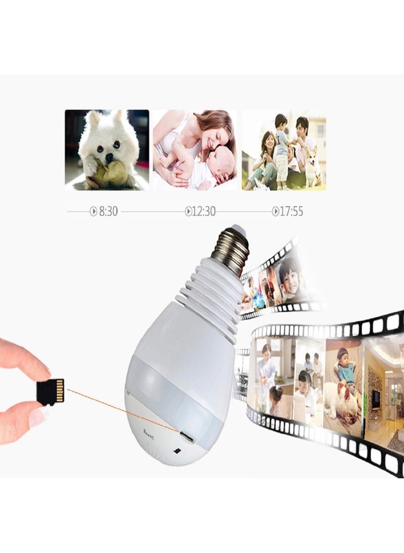 SKY HUB Wireless Panoramic 360 IP Camera LED Bulb Light 960 x 960P Fisheye Vision WiFi Remote Monitoring Home Security Camera Hidden Camera with TwoWay Audio Supports 128GB Micro SD Card