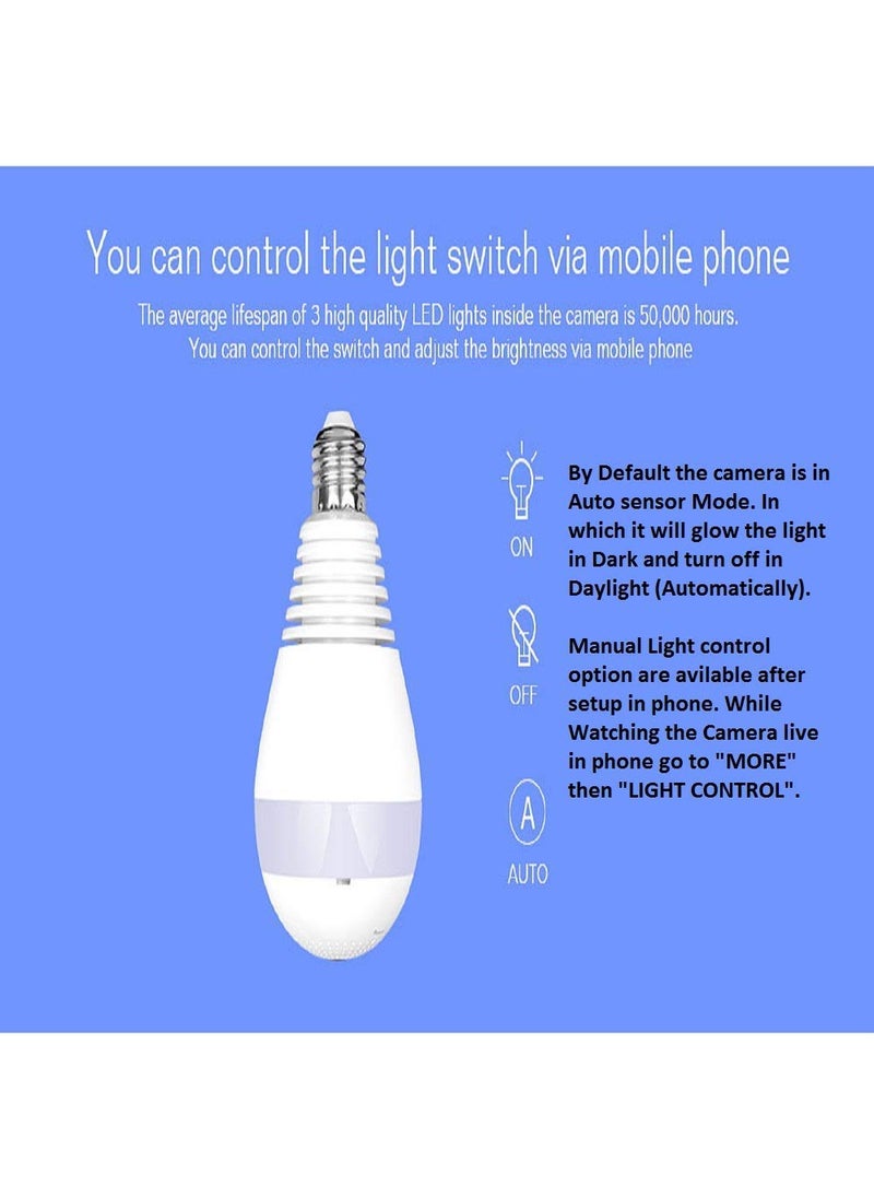 SKY HUB Wireless Panoramic 360 IP Camera LED Bulb Light 960 x 960P Fisheye Vision WiFi Remote Monitoring Home Security Camera Hidden Camera with TwoWay Audio Supports 128GB Micro SD Card
