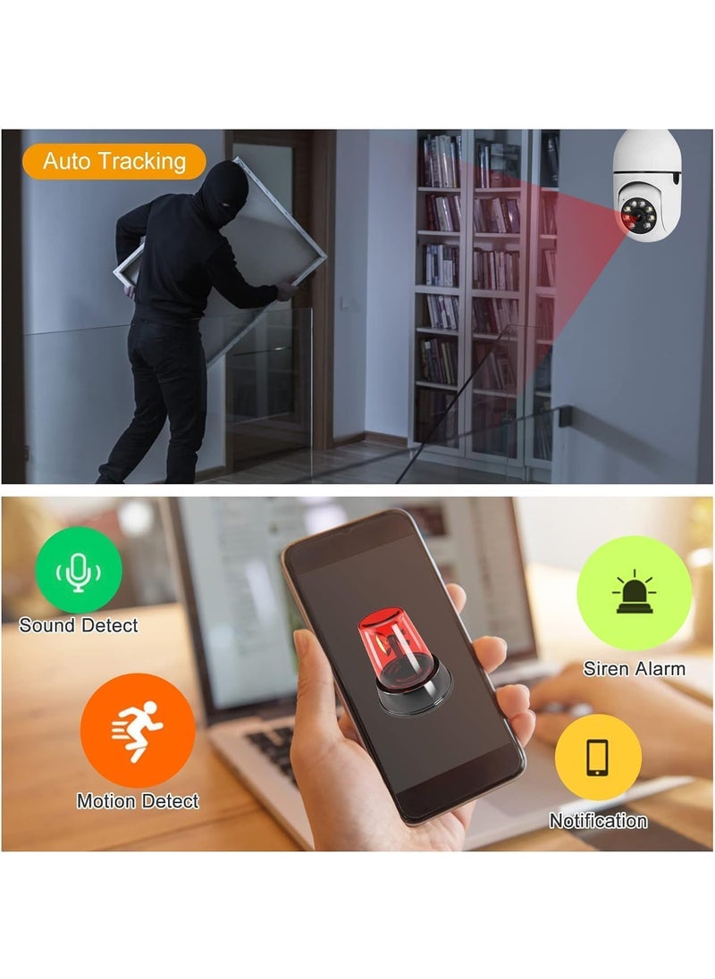 SKY HUB EYETECH Light Bulb Wireless IP WiFi Camera Bulb Camera 360 1080p WiFi Auto Rotation Fish Eye 360 Degree Panoramic Mini Lamp IR CCTV 1080p Home Security Light Wireless CCTV