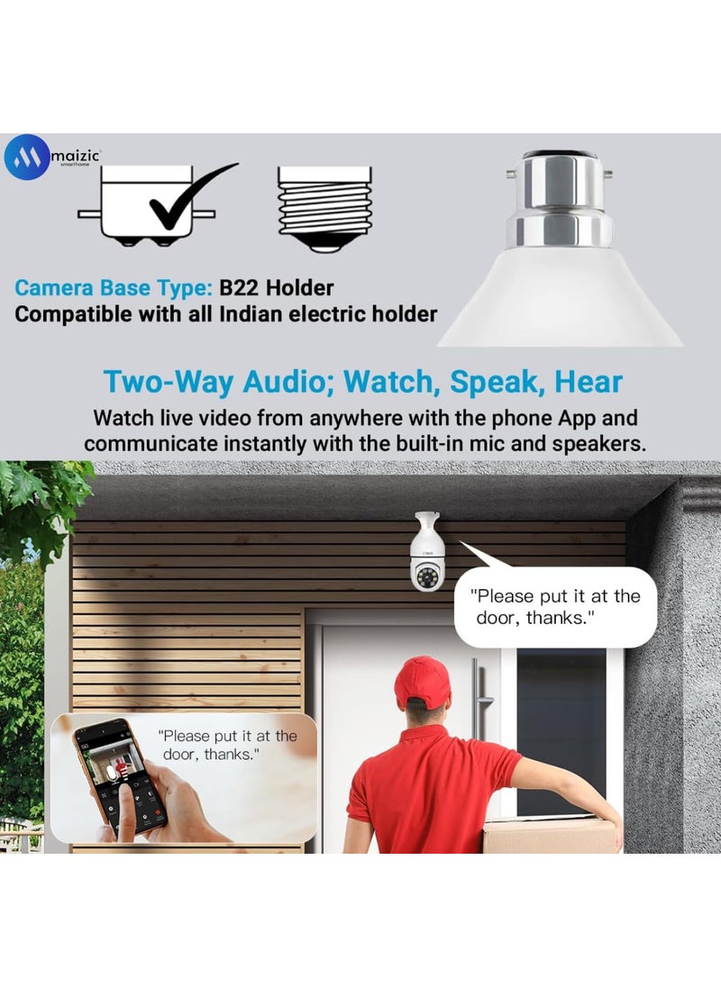 Maizic Smarthome 6 MP WiFi Camera OutdoorIndoor with bidirectional Voice Intelligent Alarm Smart surviellance Motion and Human Detection Bulb Camera Single cam