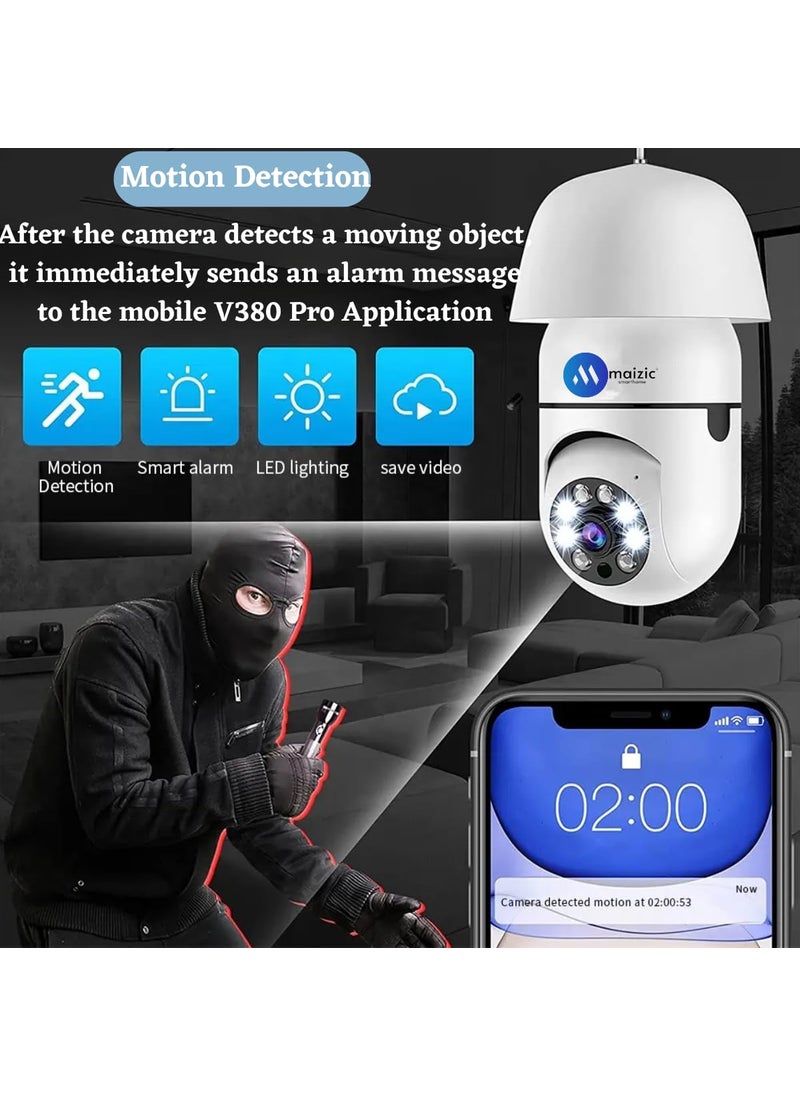 Maizic Smarthome 6 MP WiFi Camera OutdoorIndoor with bidirectional Voice Intelligent Alarm Smart surviellance Motion and Human Detection Bulb Camera Single cam